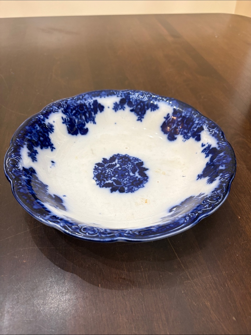 Antique Wood & Sons Royal Semi Porcelain Flow Blue Floral Bowl England